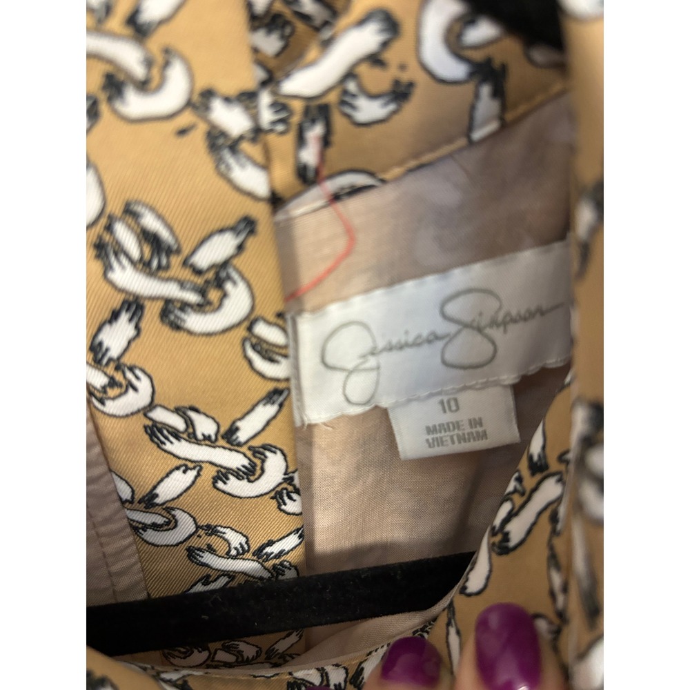 Jessica Simpson Tan Chain Link Halter Neck Pleated A-Line Dress with Pockets 10 - Picture 5 of 8